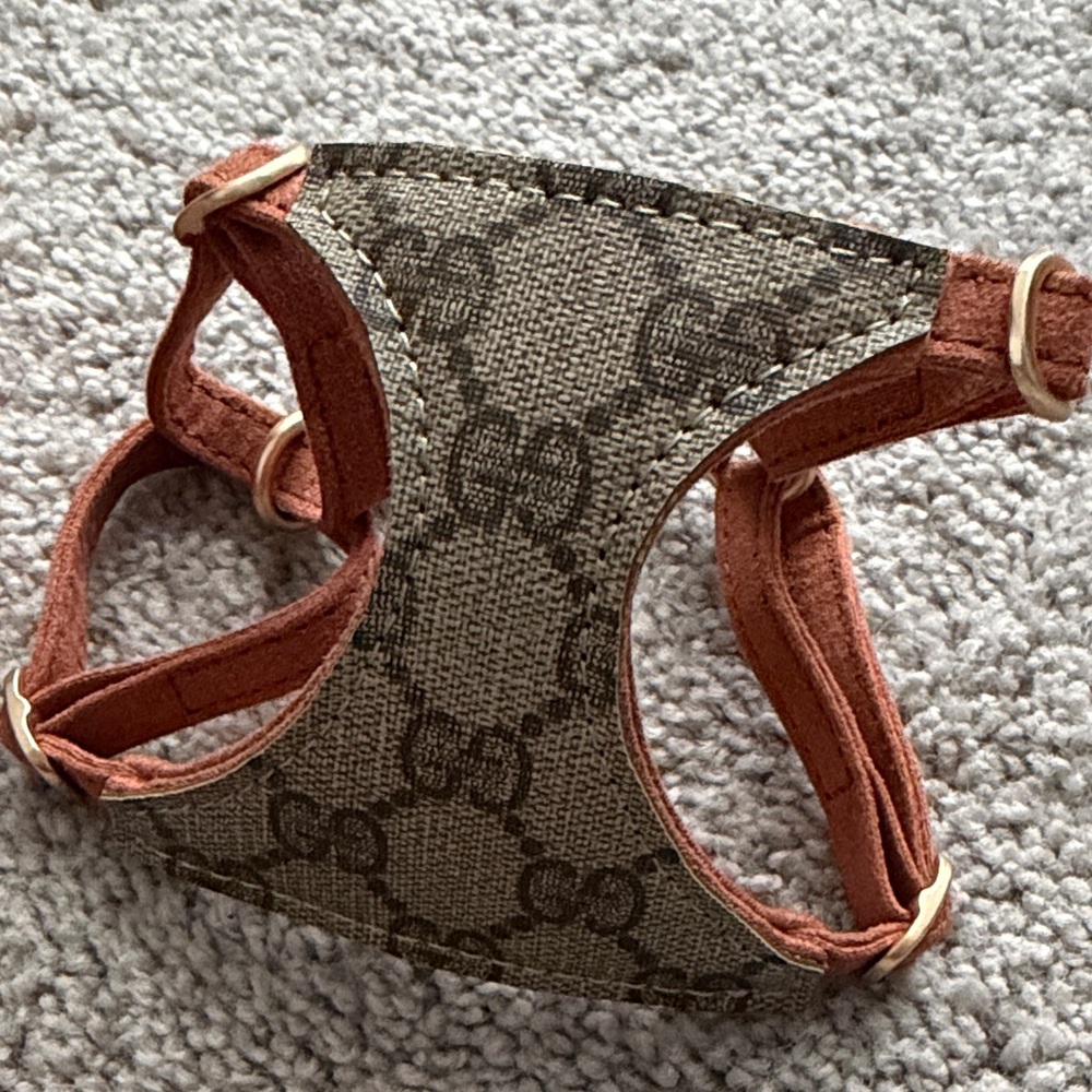 Repurposed Gucci Brown and Tan Pet Harness Set